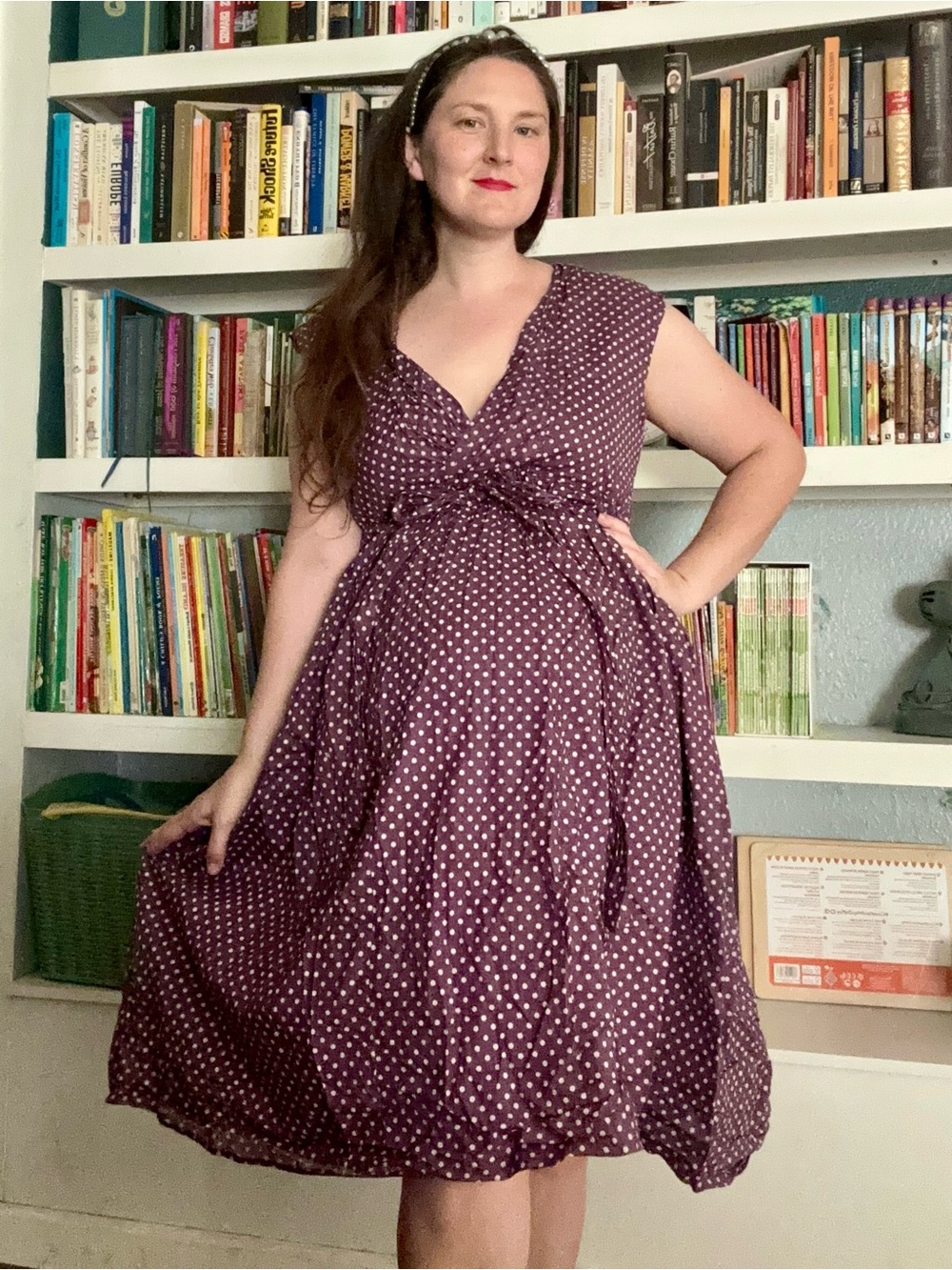 Grapevine Dress • Garnet Hill Plum Polka Dot Midi Dress XXL Plus